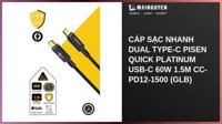 Cáp sạc nhanh Dual Type-C Pisen Quick Platinum USB-C 60W 1.5m CC-PD12-1500 (GLB)