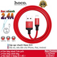 ◈Cáp sạc nhanh Hoco X14 siêu bền sạc full iPhone, Android, iPad dây truyền tải dữ liệu dài 1m, 2m - Chính hãng♫