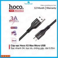 Cáp sạc nhanh Hoco X2 Max Micro USB sạc nhanh 3A, đầu sạc chống gập, dây dù truyền dữ liệu cho Android dài 0.25m