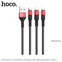 Cáp Sạc Nhanh Hoco X26 3 đầu linghtning, micro, typeC cho mọi loại máy Pin sạc dự phòng -   Case H2-3