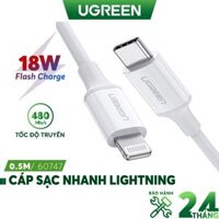 Cáp sạc nhanh MFI USB-C ra Lightning UGREEN US171 - Sạc nhanh PD 18W cho iPhone 8 đến iPhone 12 - Hàng Nhập Khẩu - Trắng 0.5m 60747