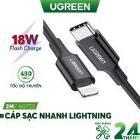 Cáp sạc nhanh MFI USB-C ra Lightning UGREEN US171 - Sạc nhanh PD 18W cho iPhone 8 đến iPhone 12 - Hàng Nhập Khẩu - Đen 2m 60752