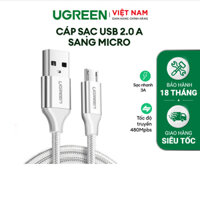 Cáp sạc nhanh Micro USB 2.0A Ugreen US290 độ dài từ 0.25m đến 2m, vỏ sợi bện siêu bền - Hàng chính hãng - 60151 Bạc 1m