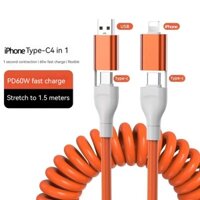 Cáp Sạc Nhanh pd60w qc Có Lò Xo Thu Gọn Được Cho iphone type-c