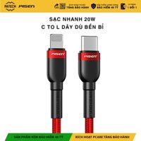 Cáp sạc nhanh PISEN Type-C to L, công suất sạc 20W (3A), chống rối, chống gãy gập, dài 2m, bảo hành 24 tháng