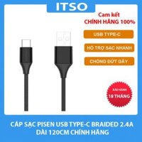 Cáp sạc nhanh Pisen Type-C Braided cao cấp 120cm – Hàng chính hãng