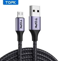 Cáp Sạc Nhanh TOPK AN10 QC3.0 Dây Nylon Bện Vỏ Kim Loại Đầu Cắm Micro USB Chất Lượng Cao