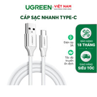 Cáp sạc nhanh UGREEN US287 USB 2.0 sang USB Type-C, điện áp 3A, độ dài từ 0.25m đến 2m  - Hàng chính hãng - Trắng 1m 60121