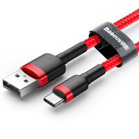 Cáp sạc nhanh và truyền dữ liệu - Baseus Cafule Type C dài 1m 3A Sạc nhanh Quick charge 3.0 - Hàng Chính Hãng - Đỏ