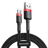 Cáp sạc nhanh và truyền dữ liệu - Baseus Cafule Type C dài 1m 3A Sạc nhanh Quick charge 3.0 - Hàng Chính Hãng - Đen đỏ