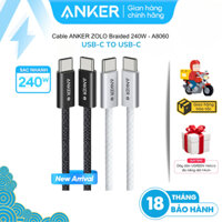 Cáp sạc nhanh và truyền dữ liệu ANKER Zolo A8060 USB-C to C công suất 240W dài 0,9m Chất liệu nylon - Chính hãng