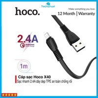 Cáp sạc nhanh và truyền dữ liệu Hoco X40, sạc nhanh 2.4A MAX, dây sạc dẹt chống rối, chống đứt dài 100cm