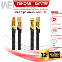 Cáp Sạc Nhanh WDC-190, Tích hợp chip thông minh, an toàn. Vỏ hợp kim kẽm, cáp dẹt, không bị rối