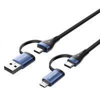 Cáp sạc nhiều đầu Vention 4-in-1 Cotton Braided USb/TypeC to C + Micro USB 100W - CTL (USB 2.0 Type-A Male + USB-C Male to USB-C Male + Micro Type-B Male 5A)