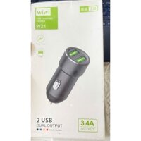 Cáp sạc trên xe hơi wiwi 2 cổng USB 21W, Công suất 3.4A