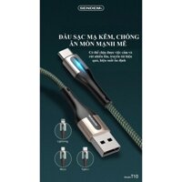 Cáp sạc tự ngắt SENDEM T10 bọc dù cao cấp có đèn led sạc siêu nhanh 6A hỗ trơ Pd, QC3.0