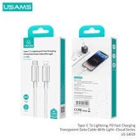 Cáp sạc Usams US-SJ659 C to L PD fast charging transparent data cable with light-cloud - BH 12 tháng