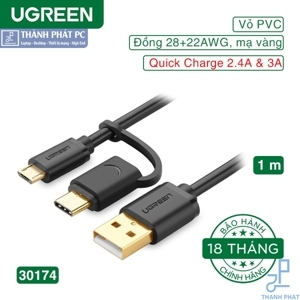 Cáp sạc USB ra Micro USB và Type-C Ugreen 30174 - 1m