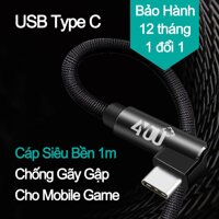 Cáp Sạc USB Type-C Cho Game Thủ Mobile Chống Gãy Gập-1m-Cáp 90 độ L-shape 90 degree Elbow type gaming cable - Galaxy Note 10 Plus 9 8 7 fe S10 plus S9 S8 Xperia XZ2 XZ1 XZ premium LG G8 G7 G6 G5 V50 V40 V35 V30 V20 Huawei oppo xiaomi lenovo