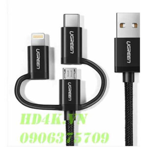Cáp sạc USB Type-C+ Lightning + Micro USB dài 1.5m Ugreen 50206