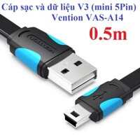 Cáp sạc và truyền dữ liệu cổng V3  Mini 5Pin  thương hiệu Vention VAS-A14  Hàng chính hãng - 0.5M