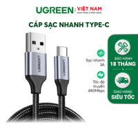 Cáp sạc và truyền dữ liệu UGREEN US288 cổng Type-c, độ dài từ 0.25m đến 2m, dòng 3A, đầu nhôm vỏ nylon - Hàng chính hãng - 60128 2m ĐEN