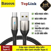 Cáp Sạc Và Truyền Dữ Liệu Baseus Horizontal Data Cable Có Đèn LED, Kết Nối Type-C Sạc Nhanh Cho Samsung Huawei Xiaomi