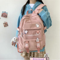 Cặp sách đi học nữ cấp 3 sinh viên nhiều ngăn quai đeo lớn vừa laptop chống nước đẹp giá rẻ màu trơn thời trang ulzzang