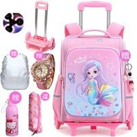 Cặp sách học sinh tiểu học, cặp sách trẻ em chống thấm nước lớp 1, cặp sách 6 bánh leo cầu thang, kiểu Tây Nam, dung tích lớn.