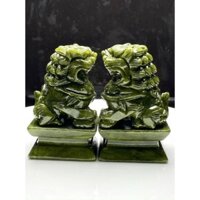 Cặp sư tử cặp kỳ lân dày đá xanh serpetine siêu đẹp 15cm 12cm 10cm