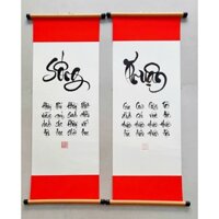 Cặp tranh liễn giấy ganh 26x73cm chữ thư pháp viết tay SỐNG - THUẬN