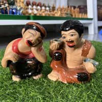 Cặp Tượng Chí Phèo - Thị Nở - Trang Trí Tiểu Cảnh Sân Vườn (Gốm Sứ Bát Tràng)