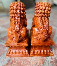 Cặp tượng kỳ lân bằng gỗ hương đá đẹp long lanh kt cao 251512cm