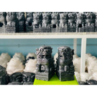 Cặp tượng kỳ lân phong thủy , đá vân đen gác cổng trang trí mộ - cao 25cm