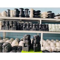 Cặp tượng kỳ lân phong thủy , đá Vân đen gác cổng trang trí mộ - cao 20cm