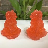 Cặp Tượng kỳ lân phong thủy  1 cặp 2 ông cao 11 cm mang tài lộc màu đỏ trong