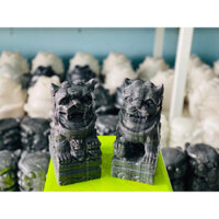 Cặp tượng kỳ lân phong thủy đá Vân đen gác cổng , trang trí mộ - cao 20cm