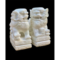 Cặp tượng Kỳ Lân phong thủy đá trắng quay đầu - Cao 30 cm