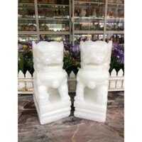 Cặp tượng Kỳ Lân phong thủy đá cẩm thạch trắng - Cao 20 cm