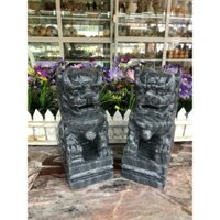 Cặp tượng Kỳ Lân phong thủy đá cẩm thạch vân đen - Cao 20 cm