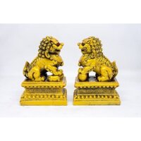 Cặp tượng Kỳ Lân phong thủy bằng đá màu vàng cao 12cm