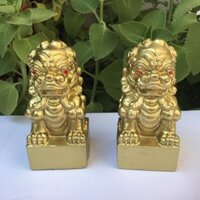 Cặp Tượng sư tử phong thủy màu vàng cao 14 cm