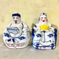 Cặp tượng thần tài ông địa sứ trắng xanh 6 inch - M6