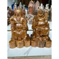 Cặp tượng thần tài thổ địa gỗ bách xanh mộc châu kích thước 20-11-10