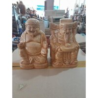 Cặp tượng thần tài thổ địa gỗ Pomu nguyên khối cao 20cm