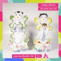 Cặp tượng Tiên Đồng Ngọc Nữ trên bàn thờ Phật gốm sứ vẽ màu sắc siêu đẹp - Nhiều cỡ