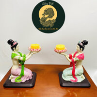 Cặp Tượng Tiên nữ dâng đèn RỒNG VIỆT, Cô tiên dâng đèn ban thần tài, chân nến tealight cao cấp