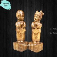 Cặp tượng tiểu đồng tử cao 30cm và 40cm chất liệu gỗ bách xanh
