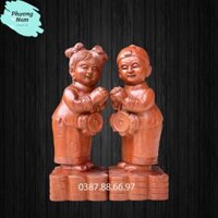 Cặp tượng tiểu đồng tử cao 30cm chất liệu gỗ hương