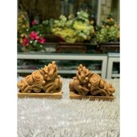 Cặp Tùy Hưu Vân gỗ 12cm đá canxit vân gỗ nguyên khối có đế